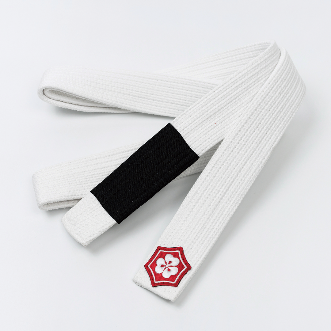 White KANJI TANTO youth BJJ belt with a black rank bar