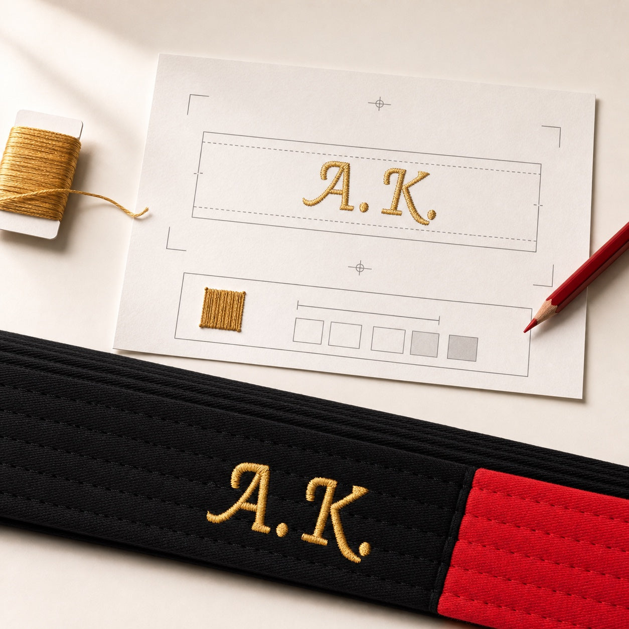 English embroidery orientation on the logo side of a belt