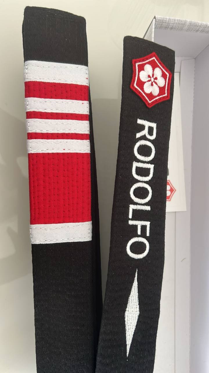 Professor stripes on a black belt with a red rank bar